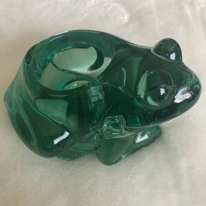 Vintage Indiana Glass “Spanish Green” Frog Votive Candle Holder — #07138